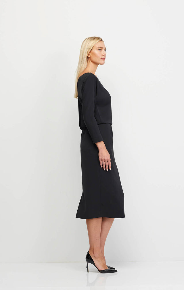 Attitude - Black Twill Crêpe Blouson Dress - Ecomm Image