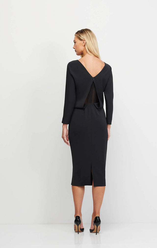 Attitude - Black Twill Crêpe Blouson Dress - On Model Image