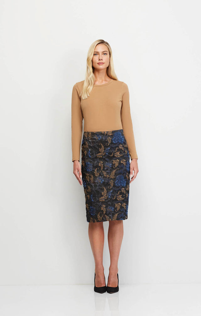 Intrigue - Metallic Floral Jacquard Skirt - On Model Image