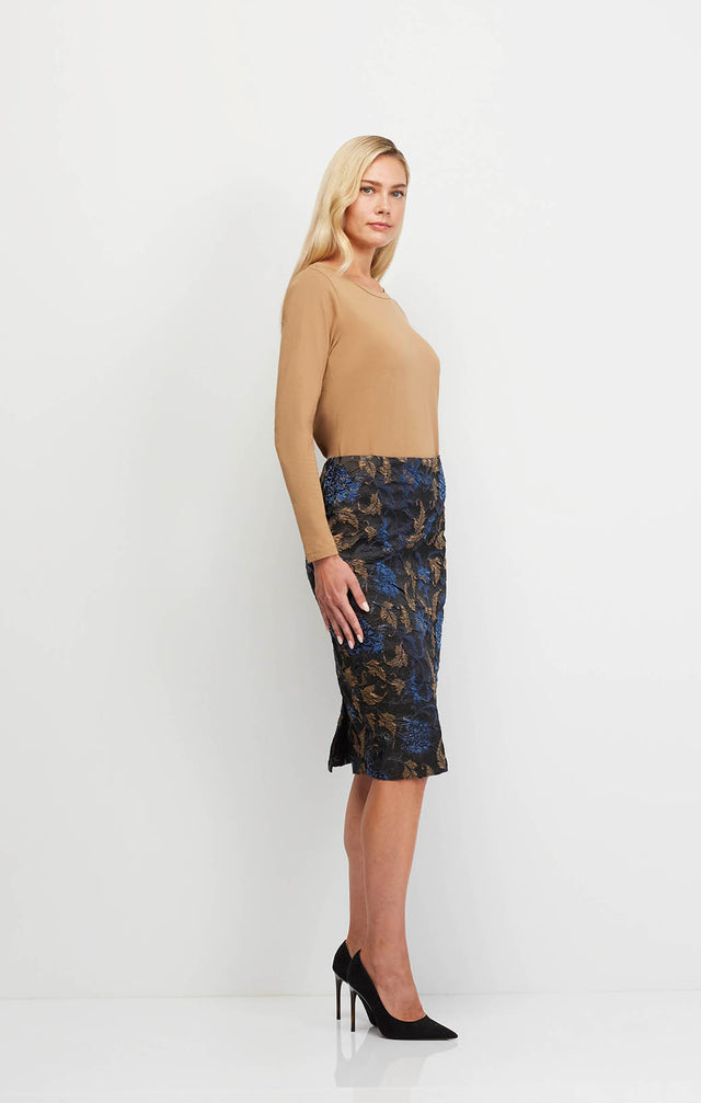 Intrigue - Metallic Floral Jacquard Skirt - On Model Image