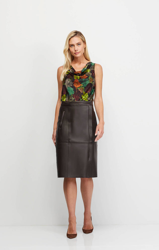 Ode - Leather Panel Skirt - On Model Image