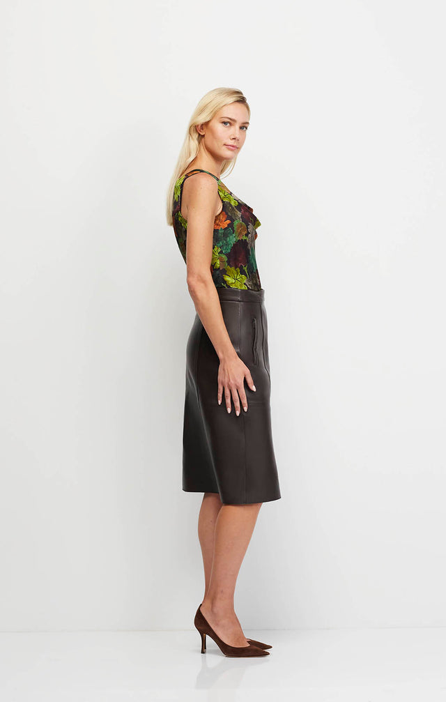 Ode - Leather Panel Skirt - On Model Image