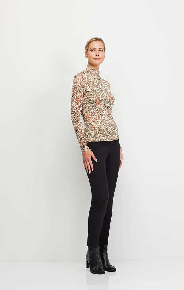 Enamored - Paisley Print Mesh Jersey Turtleneck Top - On Model Image