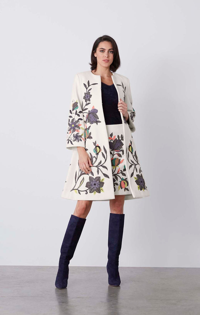 Floral embroidered clearance coat