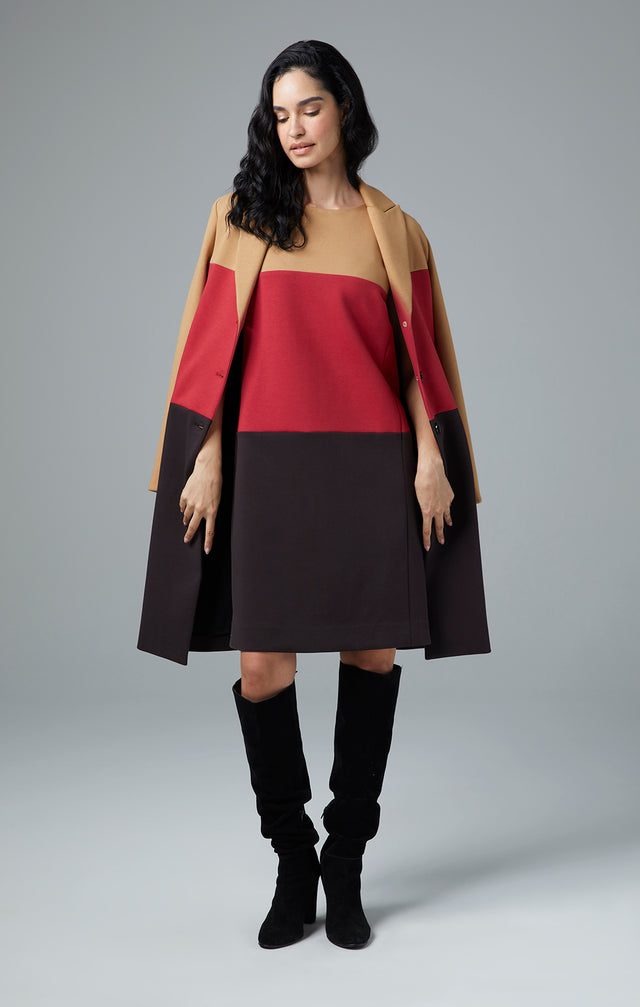 Daring - Stretch Scuba Twill Colorblock Coat - On Model Image