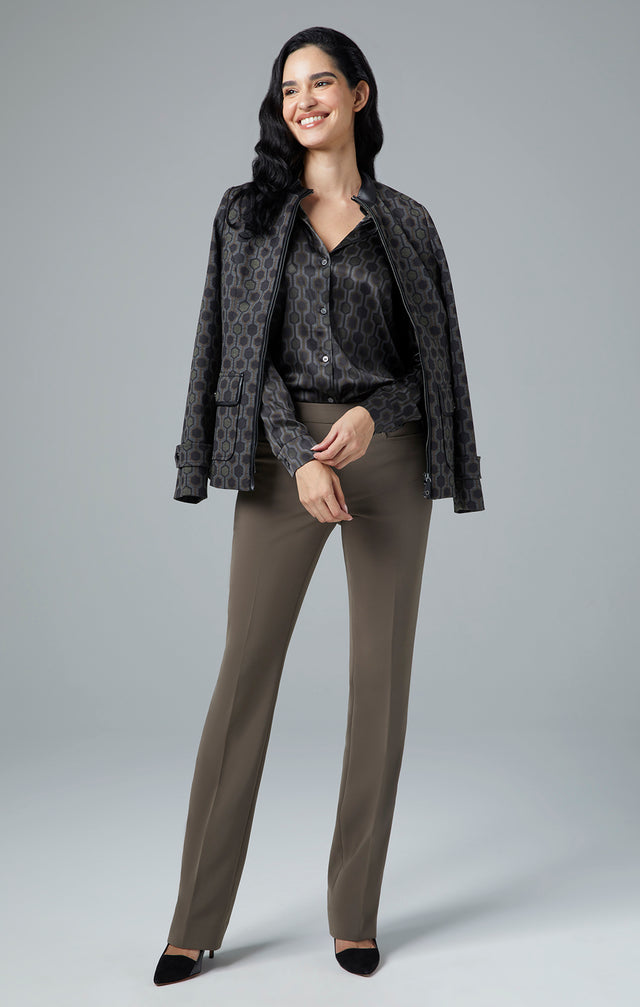 Syncopation - Geometric Print Stretch Silk Satin Blouse - On Model Image