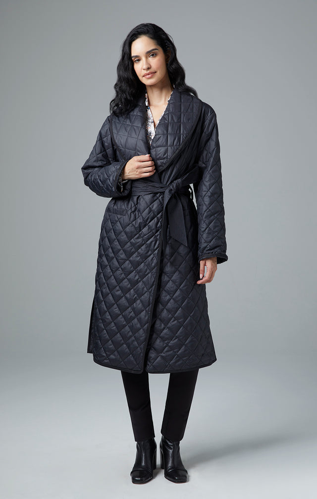 Pinnacle - Quilted Taffeta Coat & Belt - On Model Image