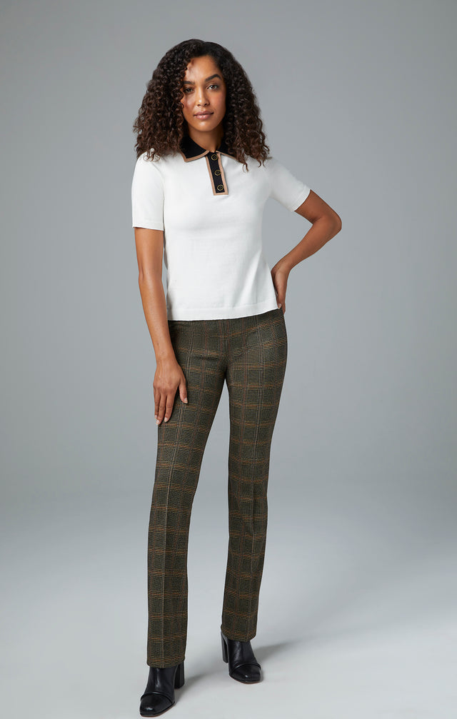 Caprice - Houndstooth Plaid Ponte Knit Pull-On Pants - On Model Image