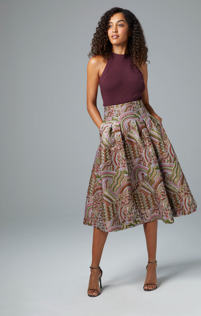 Glistening - Metallic Brocade Jacquard Skirt - On Model Image