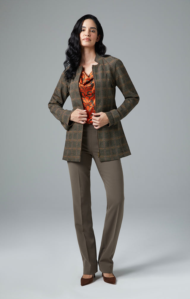 Fancy - Houndstooth Plaid Ponte Knit Jacket - On Model Image