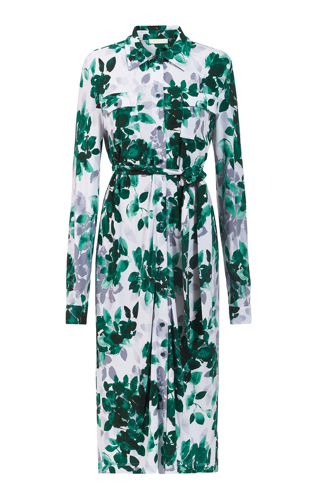 Sonnet - Leaf Print Shirt Dress In Matte Jersey - Product Image