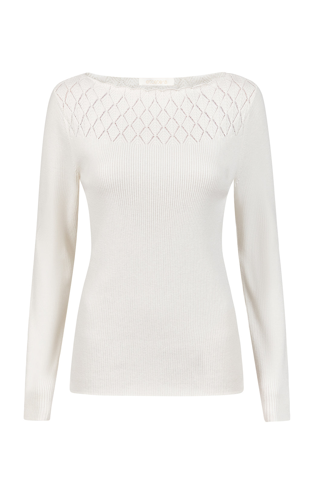 Extravagant-Ivr - Diamond-Pointelle Ribbed Pullover Sweater - Product Image