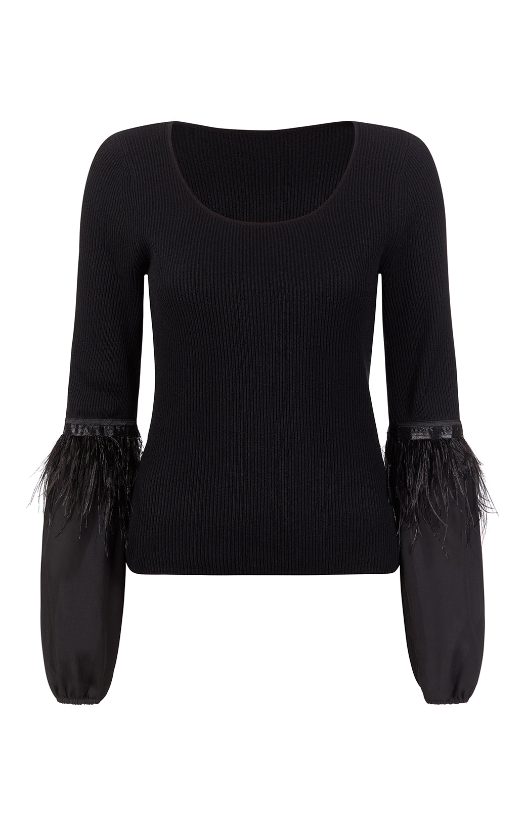 Avian - Feather-Trimmed Black Sweater - Product Image