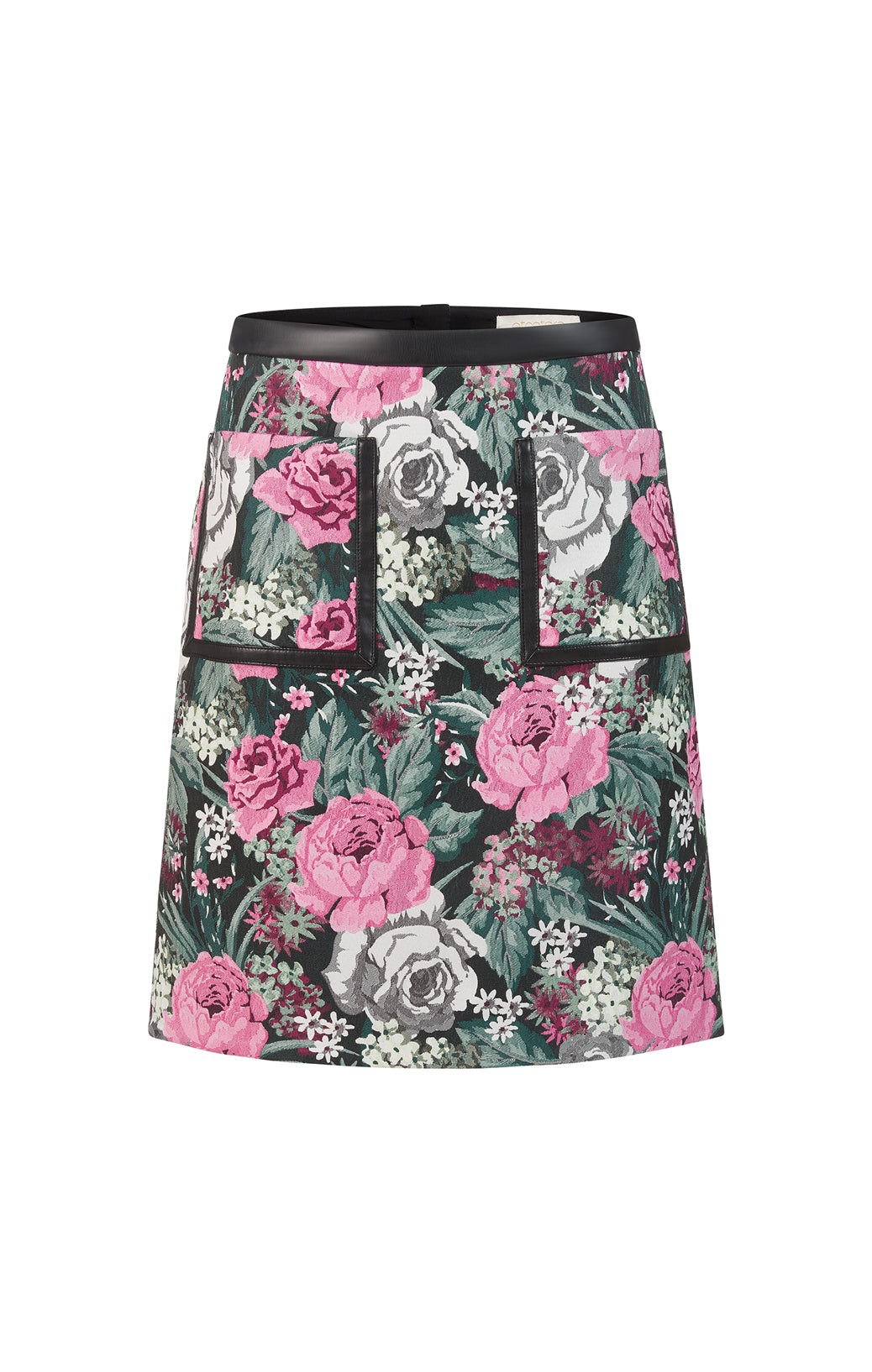 Left Bank - Faux-Leather Trimmed Rose Jacquard Skirt - Product Image