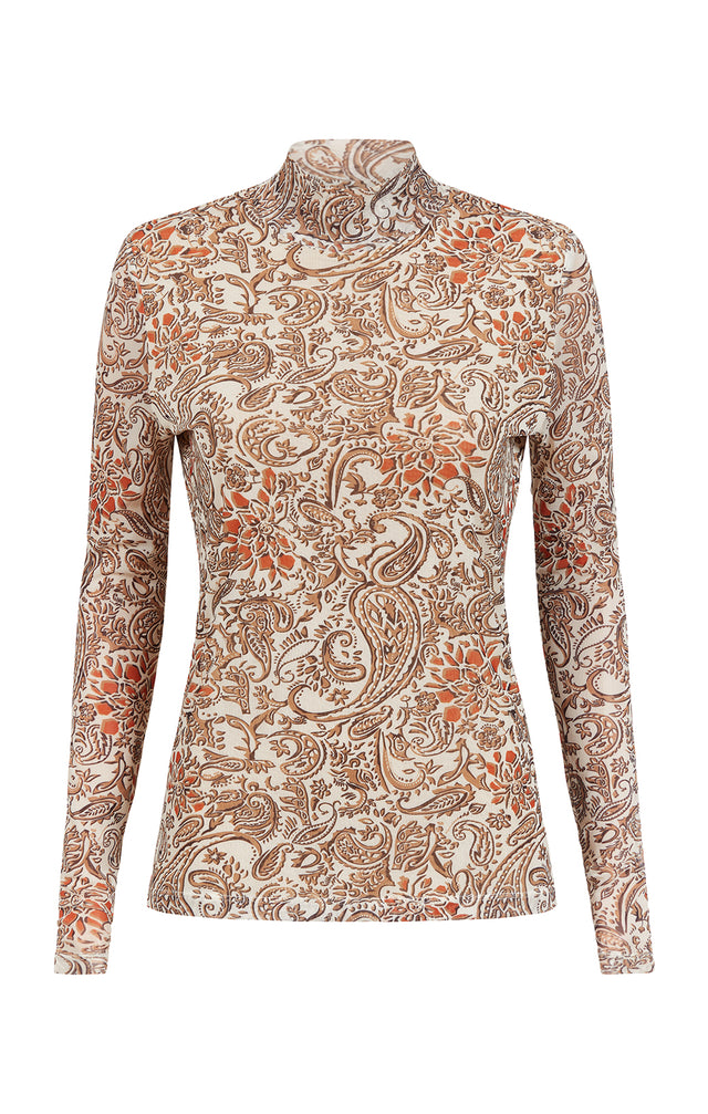 Enamored - Paisley Print Mesh Jersey Turtleneck Top - Product Image