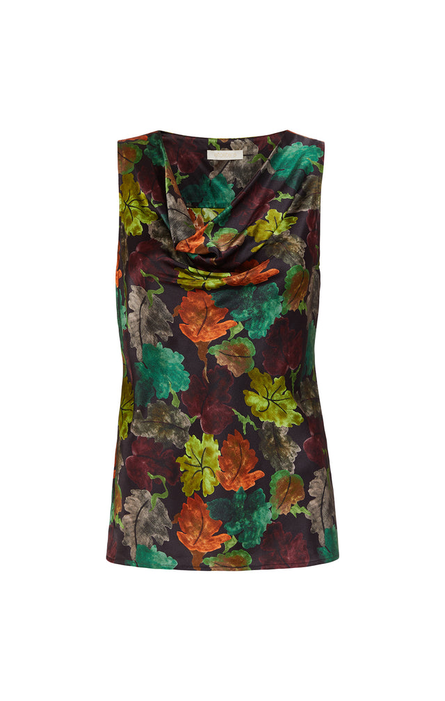 Intimate - Leaf-Printed Stretch Silk Satin Charmeuse Blouse - Product Image