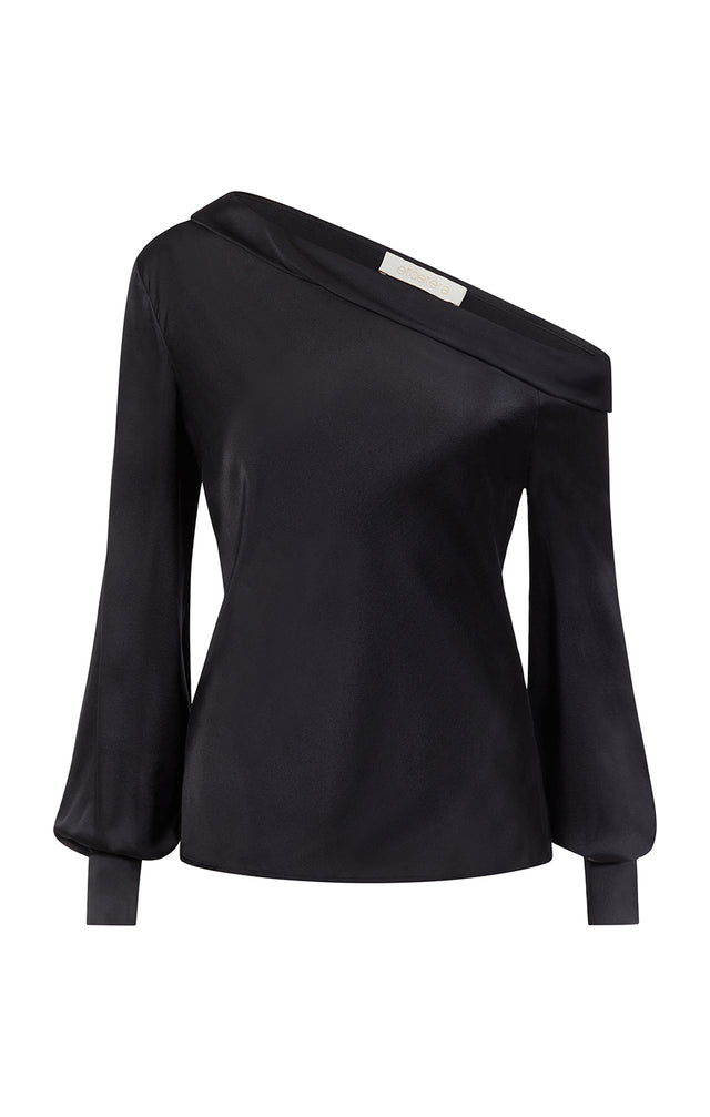 Circe - Black Stretch Silk Charmeuse Blouse - Product Image