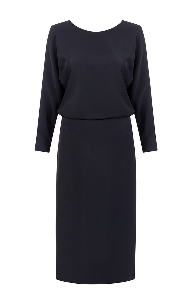 Attitude - Black Twill Crêpe Blouson Dress - Product Image