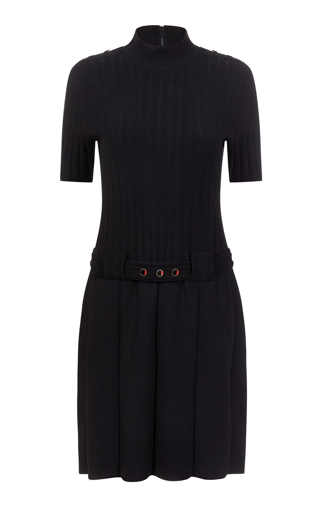 Glamour - Belted Knit Drop-Waist Dress - Product Image