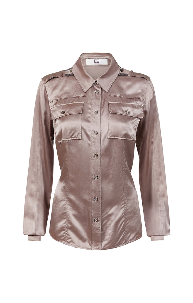 Retreat-Irn - Silk-Rich Satin Utility Blouse - Product Image