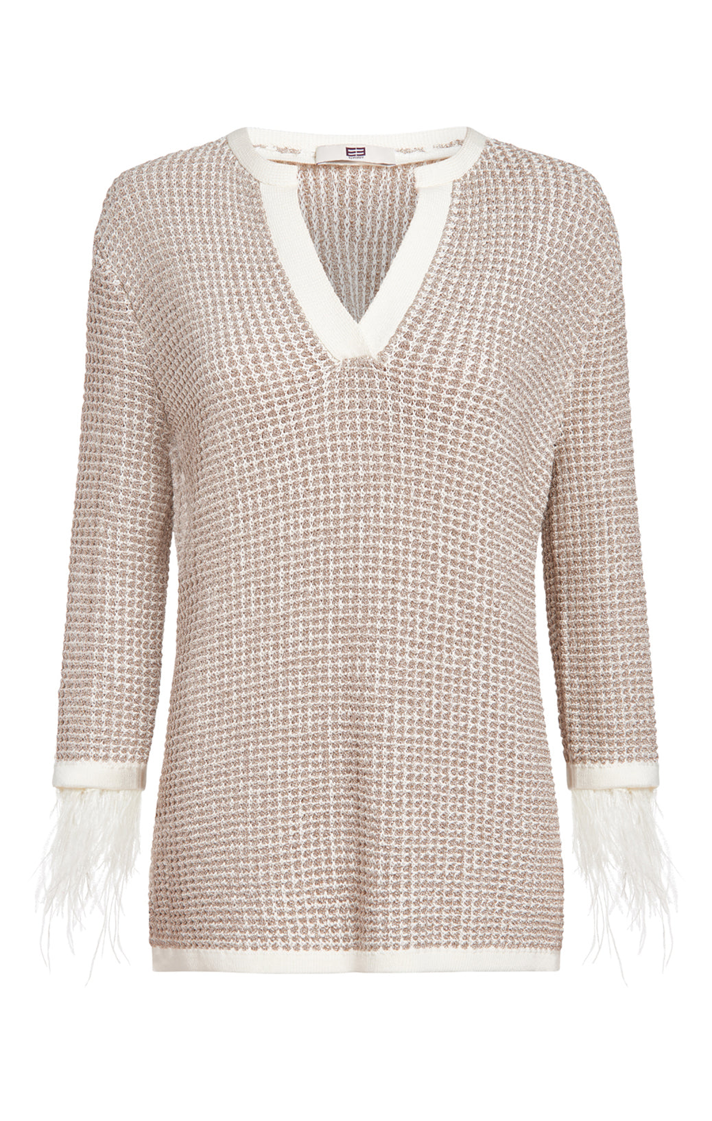 Barn Owl - Ostrich Trimmed Tweed Tunic Sweater - Product Image