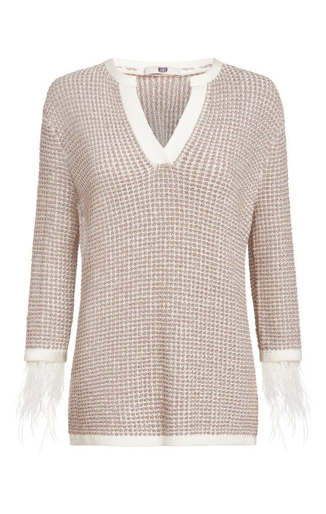 Barn Owl - Ostrich Trimmed Tweed Tunic Sweater - Product Image