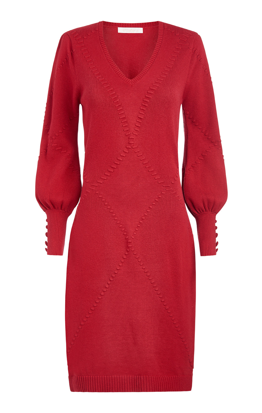 Gemstone - Red Sweater Dress With Diamond Ribs - Product Image