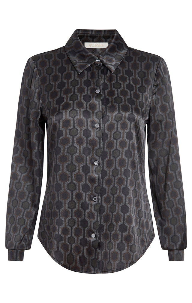 Syncopation - Geometric Print Stretch Silk Satin Blouse - Product Image