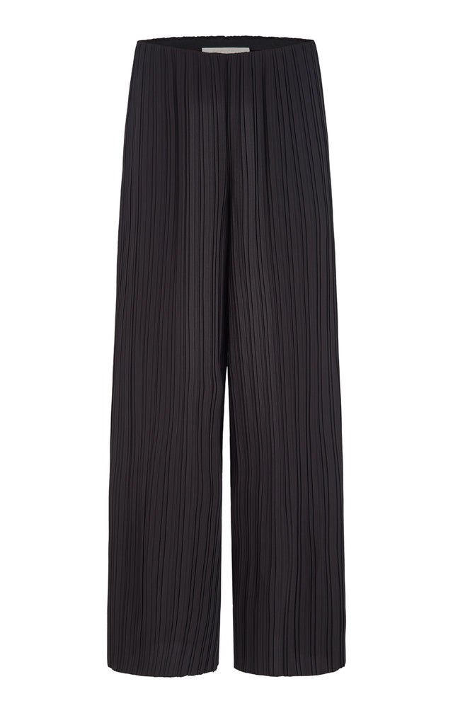 Virtual - Pleated Black Satin Pull-On Culottes - Product Image