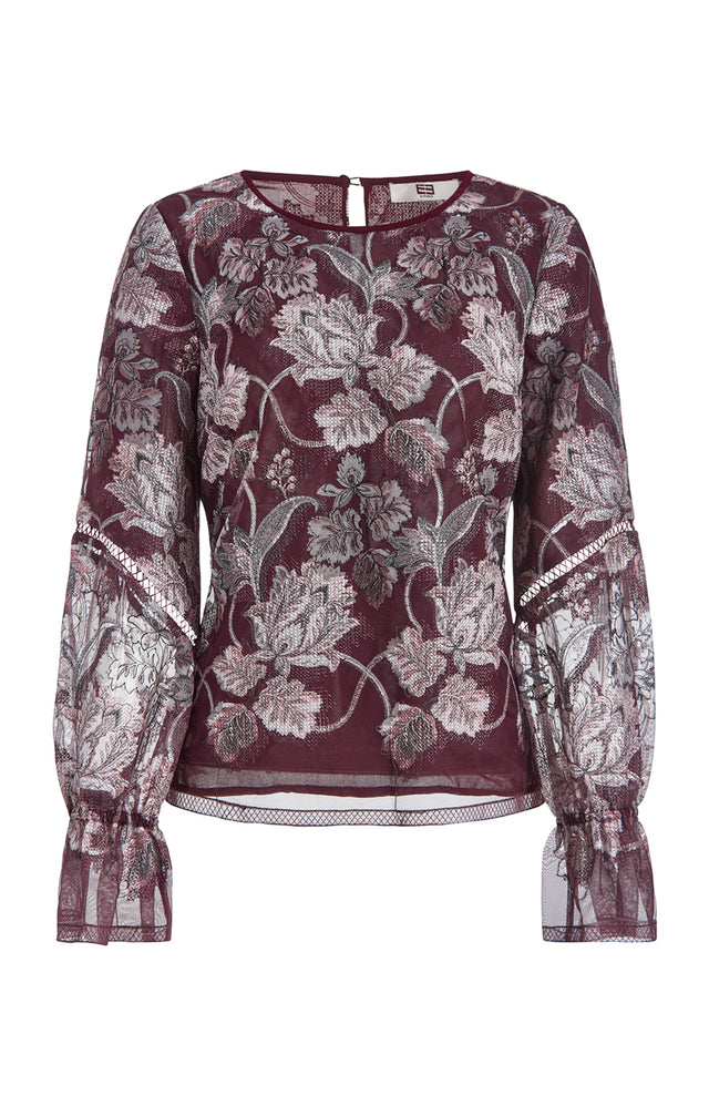 Wintergarden - Floral Embroidered Chiffon Blouse - Product Image