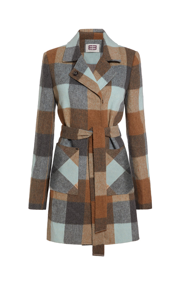 Belted hot sale plaid coat